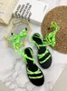 Fluo Verde Sandalo donne scarpe di cuoio Laces Sandals Black Women Platform suola in gomma sandali scarpa