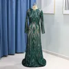 Ayrılabilir Tren Abaya Kaftan Dubai Müslüman Örgün Gelinlik 2019 elbise de suare ile Zümrüt Yeşil Uzun Kollu Denizkızı Abiye