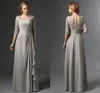 New Silver 2022 Mother Of The Bride Dresses Aline Half Sleeves Chiffon Lace Plus Size Long Elegant Groom Wedding Party Gown7291935