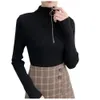 Försäljning 2019 Spring Women Ladies Långärmad Turtleneck Slim Mitting Stickad Tunn Sweater Top Femme Koreansk Pull Tight Casual SW3M