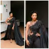 Novos Jumpsuits Black Sexy Vestidos Noite Wear com Envoltório África do Sul Renda Árabe Appliqued Prom Vestidos Beads Plus Size Formal Dress