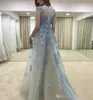 2019 Sheer Backless Prom Dress A Line With Hand Made Flowers Tulle Formal Holidays Wear Graduation Evening Party Gown Custom Made Plus Size
