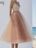 2020 Mode Champagner Tee Länge kurze Ballkleider Elegante durchsichtige sexy Cocktailkleider Hübsches formelles Kleid für Abschlusskleider