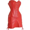 PLUS SIZE Women Fashion Clubwear Corset Dress Outfit Sexy PVC Leather Overbust Bustier Corselet and Side Lace-up Mini Skirt S-6XL 252y