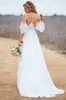 Günstige Boho-Hochzeitskleider, appliziertes Spitzen-Spaghetti-Träger-Hochzeitskleid, Rüschen, hohler Rücken, Sweep-Zug, Tüll, maßgeschneidertes Strandkleid