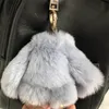 Blue-8cm verklig äkta Rex Rabbit Fur Bunny Doll Toy Kid Present Bag Charm Key Chain Keyring Accessories Phone Purse Handbag309C248N