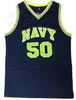 Academia Naval da NCAA David #50 Jerseys de basquete Robinson Navy USNA College Blue Branco David Robinson Camisa de Jersey Stitched