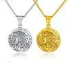 Stainless Steel Virgin Mary Pendants Necklace with Gold Silver Chain for Men Round Coin Jesus Christ Jewelry Wholesale