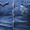 Men Denim Shirt Summer New Fashion Denim Blue Shirt Double Pocket Design Casual Slim Short Sleeves Shirt size 3XL