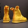 Mens Ribbon High Top Ankle Boots Casual Flats Side Zipper Skateboard Shoes Sports Leather Black Yellow White Boys