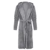 Plus -storlek Mens Bathrobe vinter förlängd PLUSH SHALK KLÄNNINGAR MANA SOLID FÄRG Långärmad mantel med huva för hemkläder