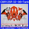 Corps + Réservoir Pour HONDA Orange noir CBR-125R 125CC CBR125RR CBR125R 02 03 04 05 06 272HM.13 CBR 125 R 125R 2002 2003 2004 2005 2006 Carénage