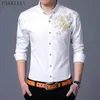 Goldene Rose Blume Drucken Kleid Shirt Männer 2020 Mode Neue Slim Fit Langarm Chemise Homme Casual Hemd männlich Weiß