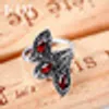 Fashion- Natural Style Vintage Garnet With 925 Sterling Silver Cocktail Indian Ring For Women Unique Leaf Shape Design Fine Jewelry