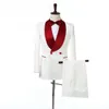 Beyaz Erkekler Düğün Smokin Kabartma Damat Smokin Moda Kruvaze Erkek Blazer 2 Parça Suit Balo / Yemeği Ceket (Ceket + Pantolon + Kravat) 1630