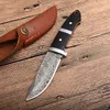 Topkwaliteit Damascus Survival Rechte mes Damascus stalen Drop Point Blade Volledige Tang Houten Handvat Vaste Blad Messen