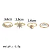 4pcs / set vintage Love Moon Knuckle Anneaux pour les femmes Boho Geometric Crystal Midi Finger Ring