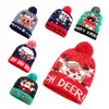 Led Christmas Knitting Hat Led Belysning Pom Beanie Kids Vuxen Snöflinga Xmas Crochet Mössor Ljus Stickad Ball Cap Party Favor RRA2475