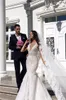 Sexy col en V profond dentelle appliquée robe de mariée sirène de luxe fleurs africaines 3D grande taille dos ouvert robe de mariée avec train de balayage