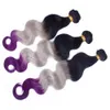 Black Roots Gris et Violet Ombre Vierge Indienne Tissage de Cheveux Humains Trames Vague de Corps # 1B / Gris / Violet 3Tone Ombre Bundles de Cheveux Humains Offres