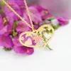 pink flower fashion heart titanium jewelry sets for women stainless steel pendant necklace earring sets