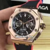 Novo Miyota Quartz Chronograph Mens Watch Cronômetro 26480TI OO A027CA 01 Blue Dial Rose Gold Case Rubber Strap Sport Relógios 42mm W296w