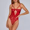 Yiduo Noir Blanc Rose Rouge Strappy Lace Up Sexy Bodysuit dos nu Jumpsuit femmes corps tulle transparent dentelle coupe-circuit Push Up Bodys