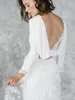 우아한 인어 웨딩 드레스 2020 긴 소매 섹시한 Backless Bridal 가운 스윕 기차 사용자 정의 레이스 화이트 비치 웨딩 드레스