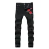 Цветочная вышивка розовых джинсов Hommes Ruped Holes Design Jeans Mens Hip Hop Slim Blue Black Denim Pant Plus1168072