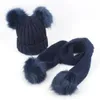 8styles Baby Winter Beanies Scarf Set Pom Pom Knit Hats Scarves Girls Solid Fur Skull Caps Wraps Double Ball Wool Cap Neckerchief FFA3159-1