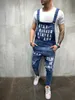 Heren Jeans Mens Ripped Jumpsuits Streetwear Distressed Bib Overalls voor Mannen Mode Letter Biker Pants Black Rechte Broek 3XL1