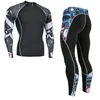 Esportes correndo camisas de manga longa topsrunning leggins 2 peça agasalho masculino compressão collants rash gard masculino kit roupas esportivas 4xl11837369