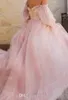 プラスサイズの淡いピンクのヴィンテージプリンセスウエディングドレスオフショルダープフィー長袖フォーマルイブニングポージアンドガウンオグスファvestidos de fiesta