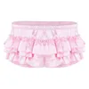 Tiaobug Mens 란제리 소프트 반짝이 새틴 ruffled bloomer tiered scarted 팬티 섹시한 sissy 팬티 속옷 게이 에로틱 팬티