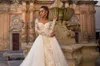 Champagne Lace Mermaid Wedding Dresses Sheer Tulle Long Sleeves Sweep Train Wedding Bridal Gowns robes de mariee With Detachable Skirt