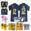 Passen Sie das 2021 Michigan Wolverines Fußballtrikot 12 Cade McNamara 25 Hassan Haskins 7 Henne 9 Peoples-Jones 10 Brady Marineblau Weiß Gelb Rosa Herren Jugend Kindertrikots an