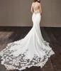 Spaghetti Mermaid wedding dresses Backless Satin Lace Applique Sweep Train Wedding Bridal Gowns vestidos de novia