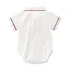 Bebek oğlan beyefendi giyim romper setleri + Kırmızı Ekose Pantolon% 100 pamuk Çocuklar Yaz giysileri romper romper yaka Kısa kol kısın