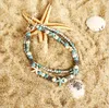 Mode Double Yoga plage pendentif Bracelet de cheville conque tortue pendentif plage étoile de mer perle Bracelet cheville 155u