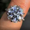 Anello di dito di Flower Promise Vecalon 925 Sterling Tar rotondo taglio 2ct Diamond Engagement Anelli per gioielli da sposa