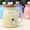 Sesamkatze hitzebeständige Tasse Farbe Cartoon mit Deckel Tasse Kätzchen Milch Kaffee Keramikbecher Kinder Tassen Büro Geschenke