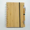 Hout Bamboo Cover Notebook Spiraal Blootblok met pen 70 vellen gerecycleerd gevoerd papier