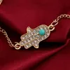 Atacado-s para as Mulheres moda Hamsa cristal Mão de Fátima pedra turquesa banhado a ouro 18K jóias pulseiras para as mulheres
