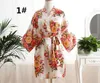 Satin Wedding Bride Bridesmaid Robe Floral Bathrobe Flower Print Kimono Robe Dressing Night Gown for Women M44467240704829981