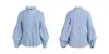 Damskie koszule w paski wiosenne bluzki z długim rękawem koszula biurowa koszula z dekoltem w szpic Casual topy Plus rozmiar