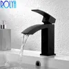 Rolya Matte Black Waterfall Basin Faucet Vessel Bathroom Mixer Tap Solid Brass