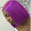 Brésilien Vierge Hair 13x4 Lace Lace Perruques avant Jaune Rose Blue Couleur 1216 pouces 100 Couleurs pures de cheveux humains Bob Wig3090342