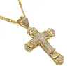 Neue Retro-Chram-Kreuz-Anhänger-Halsketten mit Diamant-Damen-Herren-Hip-Hop-Halskette mit langer kubanischer Kette in den Farben Silber und Gold