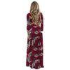 Maxi Dresses Women Flower Print Dress Summer Lady Long Dresses With Pocket Girl Casual Long Sleeve Dresses Sexy Vestidos Dress YFA867