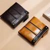 محفظة Antithef Men Wallets Wax Leather Leather Male Salet Short Wallet and Hasp Man's with Coin Card Card Absolders302x